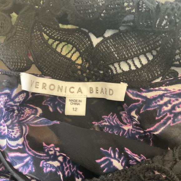 Veronica Beard silk floral black purple lace fairy pleat sleeve blouse goth 12 - Picture 6 of 15